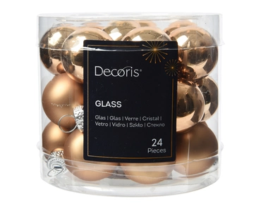 Decoris kerstballen set glas 24st pecannoot bruin 2,5cm - afbeelding 1