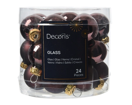 Decoris kerstballen set glas 24st Zwarte truffel 2,5cm - afbeelding 1