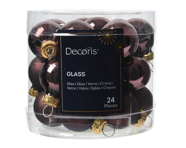 Decoris kerstballen set glas 24st Zwarte truffel 2,5cm - afbeelding 1