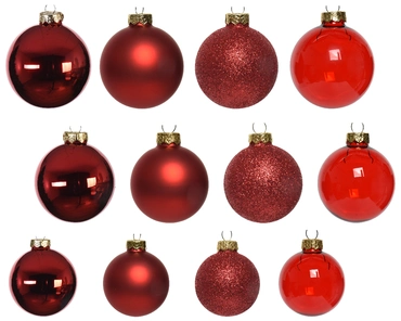 Decoris kerstballen set Glas 42st kerstrood 5-6-7cm - afbeelding 2