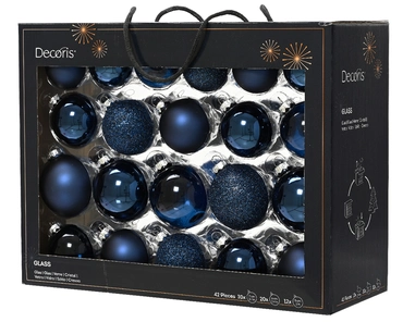 Decoris kerstballen set Glas 42st nachtblauw 5-6-7cm - afbeelding 1