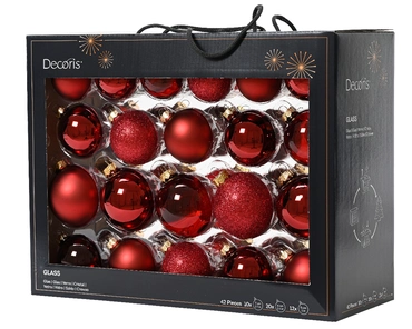 Decoris kerstballen set Glas 42st ossenbloed 5-6-7cm - afbeelding 1