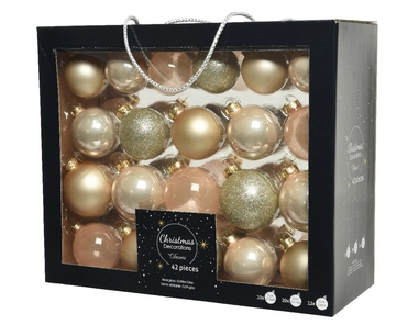 Decoris kerstballen set Glas 42st parel 5-6-7cm - afbeelding 1