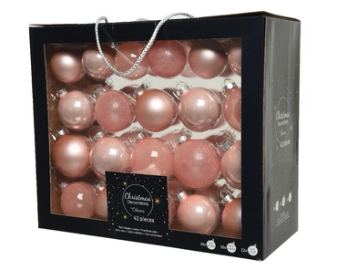 Decoris kerstballen set Glas 42st poederroze 5-6-7cm - afbeelding 1