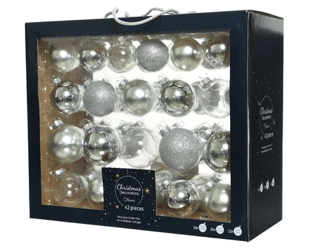 Decoris kerstballen set Glas 42st zilver 5-6-7cm - afbeelding 1