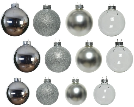 Decoris kerstballen set Glas 42st zilver 5-6-7cm - afbeelding 2