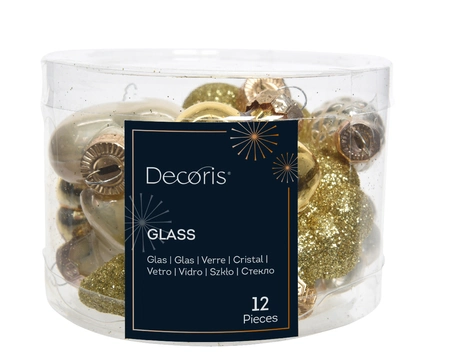 Decoris kerstballen set glas parel/goud 12st 2x4x4cm - afbeelding 1