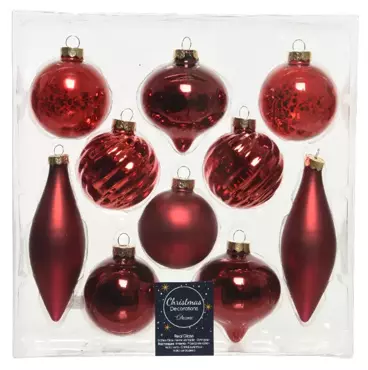 Kerstballen mix van glas rood | 6cm 10st