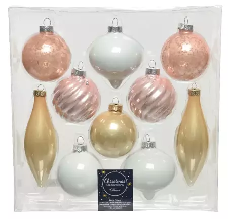 KERSTBALLEN MIX VAN GLAS ROZE | 6CM 10ST