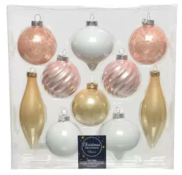 KERSTBALLEN MIX VAN GLAS ROZE | 6CM 10ST