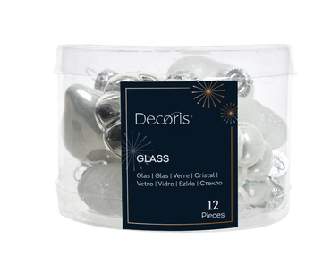 Decoris kerstballen set glas zilver 12st 2x4x4cm - afbeelding 1