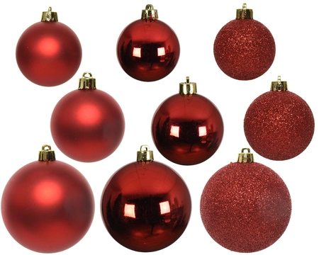 Decoris kerstballen set Plastic 26st kerstrood 6-8-10cm