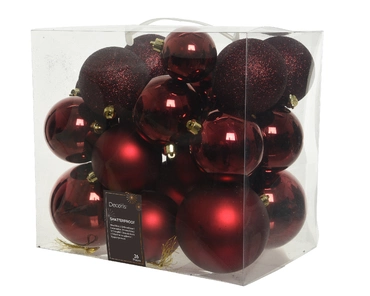 Decoris kerstballen set Plastic 26st ossenbloed 6-8-10cm - afbeelding 1