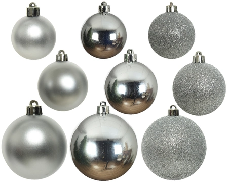 Decoris kerstballen set Plastic 26st zilver 6-8-10cm