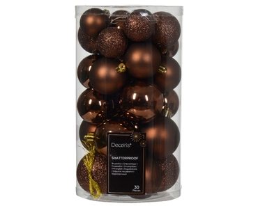 Decoris kerstballen set Plastic 30st espresso 4-5-6cm