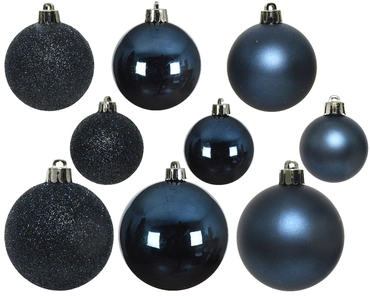 Decoris kerstballen set Plastic 30st nachtblauw 4-5-6cm - afbeelding 2