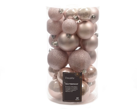 Decoris kerstballen set Plastic 30st poederroze 4-5-6cm