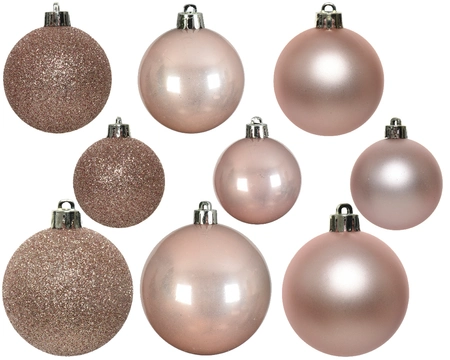 Decoris kerstballen set Plastic 30st poederroze 4-5-6cm