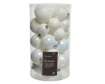 Decoris kerstballen set Plastic 30st Wit/iris 4-5-6cm