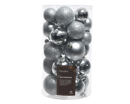 Decoris kerstballen set Plastic 30st Zilver 4-5-6cm