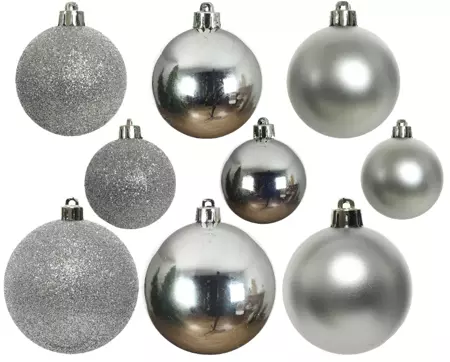 Decoris kerstballen set Plastic 30st Zilver 4-5-6cm