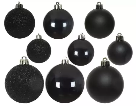 Decoris kerstballen set Plastic 30st Zwarte 4-5-6cm