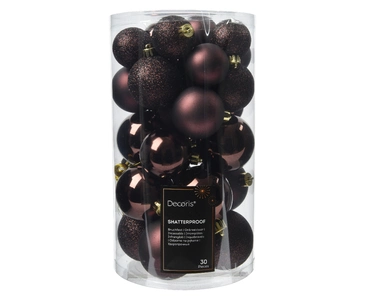 Decoris kerstballen set Plastic 30st zwarte truffel 4-5-6cm - afbeelding 1