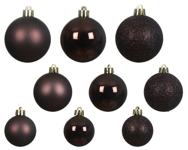 Decoris kerstballen set Plastic 30st zwarte truffel 4-5-6cm - afbeelding 2