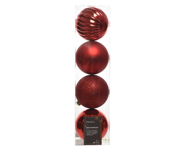 Decoris kerstballen set Plastic 4st Kerstrood 10cm - afbeelding 1