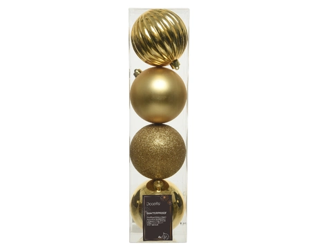 Decoris kerstballen set Plastic 4st licht goud 10cm - afbeelding 1