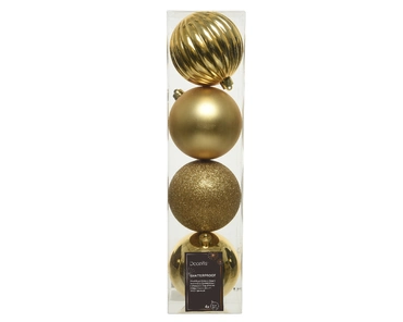 Decoris kerstballen set Plastic 4st licht goud 10cm - afbeelding 1