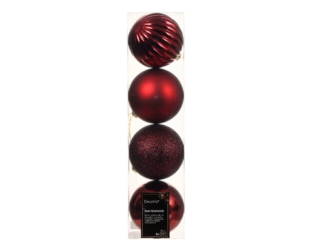 Decoris kerstballen set Plastic 4st Ossenbloed 10cm - afbeelding 1