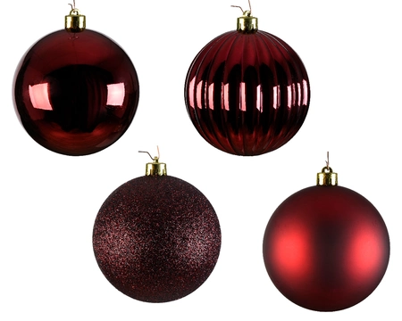 Decoris kerstballen set Plastic 4st Ossenbloed 10cm - afbeelding 2