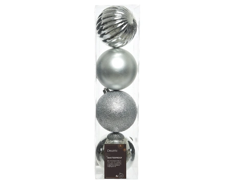 Decoris kerstballen set Plastic 4st Zilver 10cm - afbeelding 1