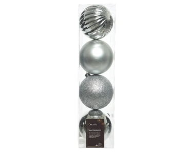 Decoris kerstballen set Plastic 4st Zilver 10cm - afbeelding 1