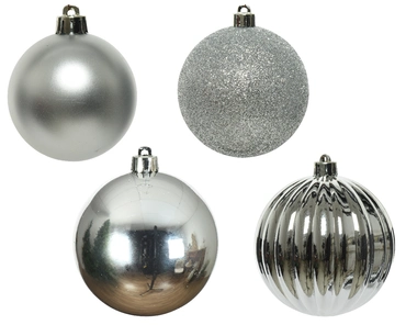 Decoris kerstballen set Plastic 4st Zilver 10cm - afbeelding 2