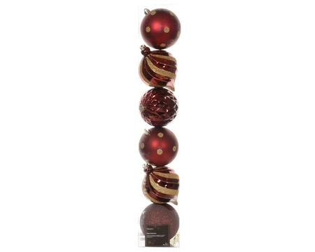 Decoris kerstballen set Plastic 6st Ossenbloed 15cm