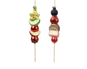 Decoris kerstornament glas fruit op stok 19cm 