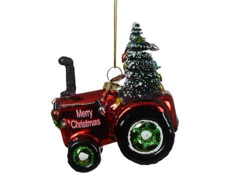 Decoris kerstornament glas kerst tractor 9.7cm - afbeelding 1