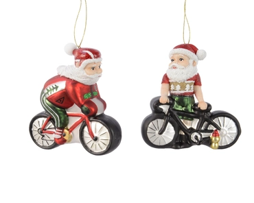 Decoris kerstornament glas Kerstman op fiets 12,4cm