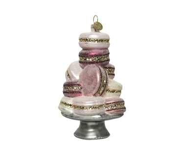 Decoris kerstornament glas Macaron stapel 14cm multi glitters