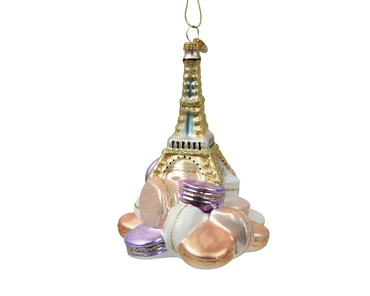 Decoris kerstornament glas Macarons eiffeltoren 13,7cm