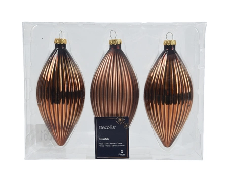 Decoris kerstornament glas olijf 3st Espresso 13cm - afbeelding 1