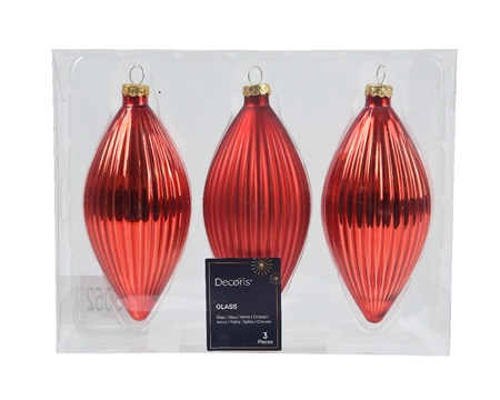 Decoris kerstornament glas olijf 3st Kerstrood 13cm - afbeelding 1