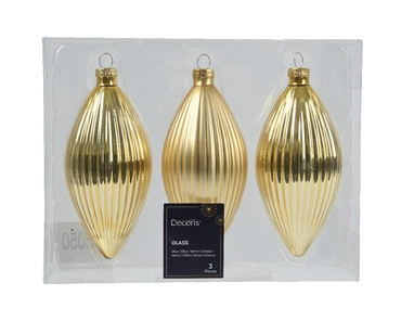 Decoris kerstornament glas olijf 3st licht goud 13cm - afbeelding 1