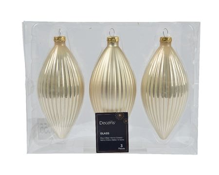 Decoris kerstornament glas olijf 3st Parel 13cm