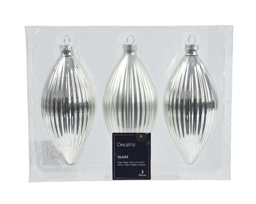 Decoris kerstornament glas olijf 3st Zilver 13cm - afbeelding 1