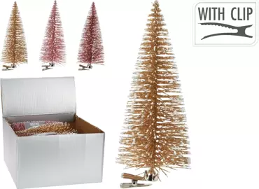 Element Kerstboom op knijper 7cm 3 assorti - Roze, Goud, Rood