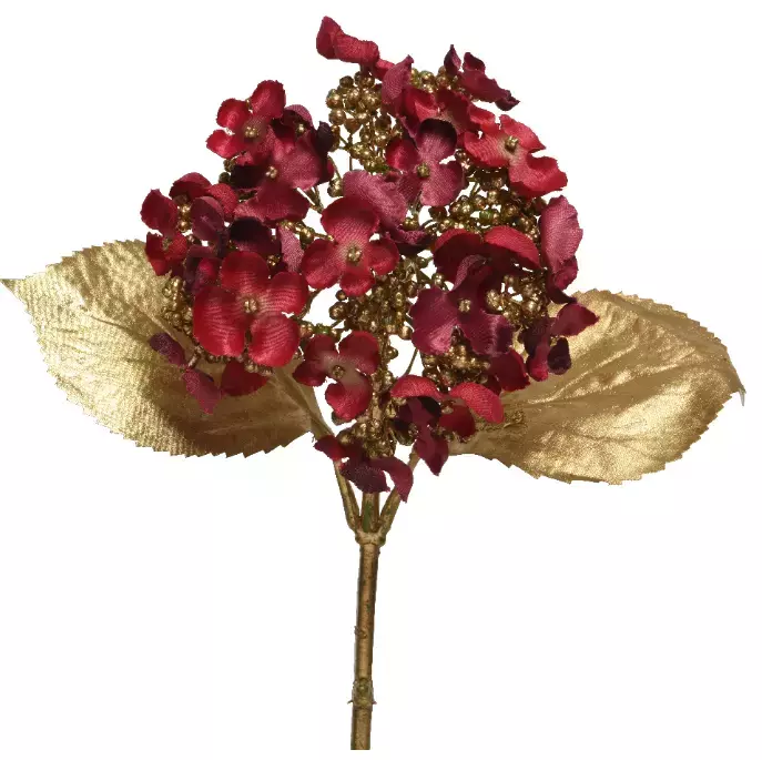 Kerst Hortensia Rood met goud l19b15h67cm