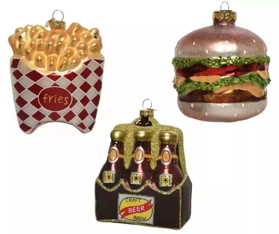 Kerst Ornamenten Set - Bier, friet en hamburger